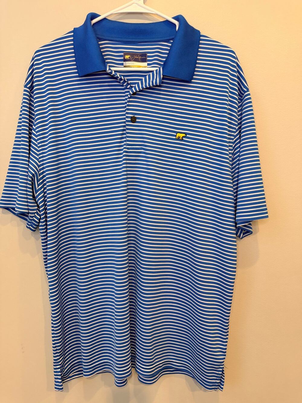 Jack Nicklaus Golden Bear Striped Golf Polo Royal Blue White StayDri Men's XL